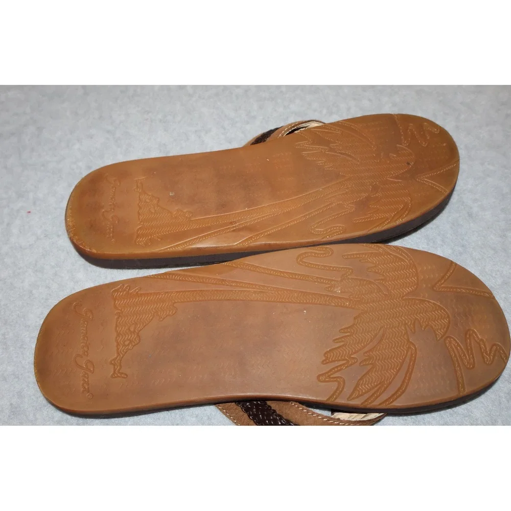 Jamaica Jaxx Flip Flops Mens Large Brown Leather Braided Thong Sandals